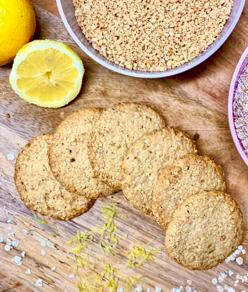 Cookies de limón, avellana y avena