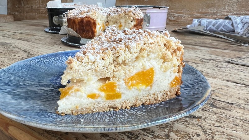 Cheesecake crujiente de melocotón